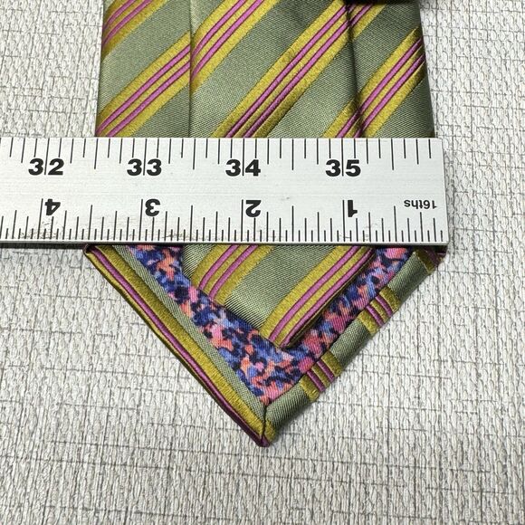 JOSIAH FRANCE Made in Italy Green Pink Striped Elegant Repp Silk TIe - Picture 4 of 4
